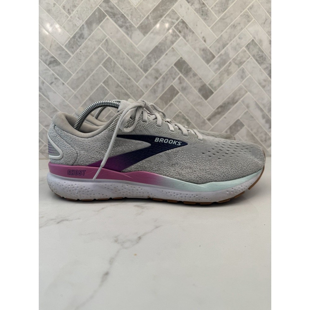Brooks Ghost 16 Running Shoes Womens 12 D 12D Wide Grey Pink Sneakers Athletic